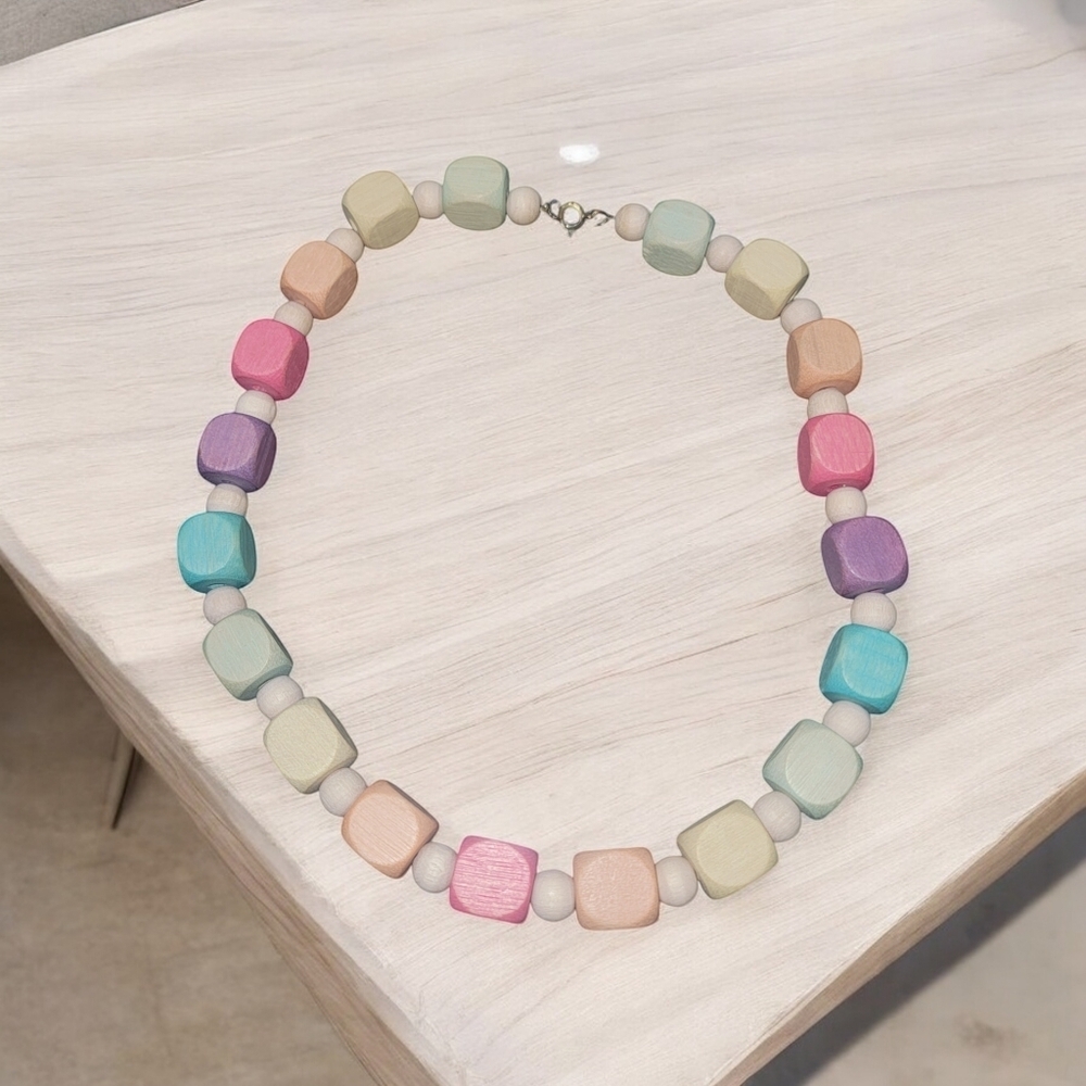 Pastel multi color square necklace